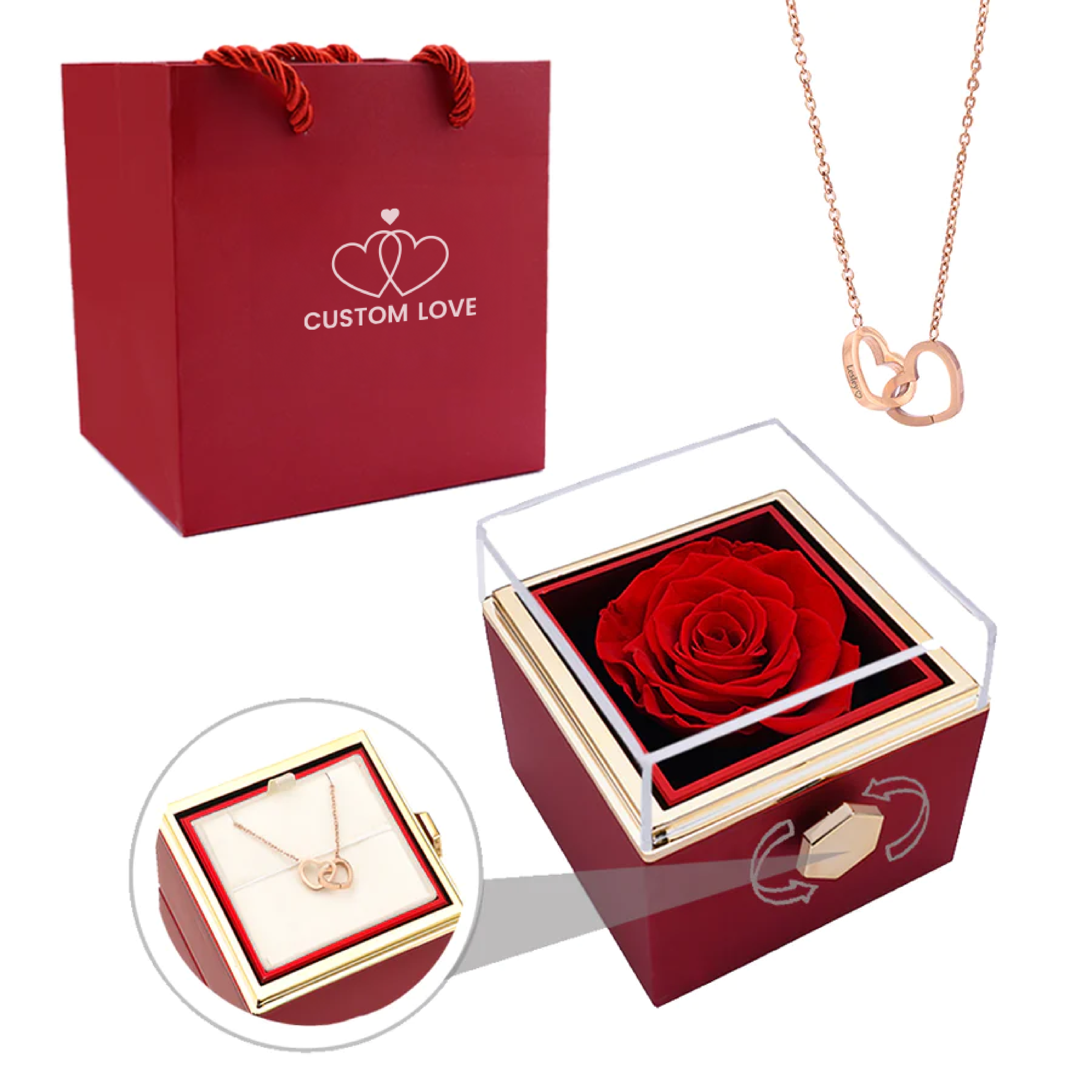 The Eternal Rose Box - With Personalized Necklace & Real Rose