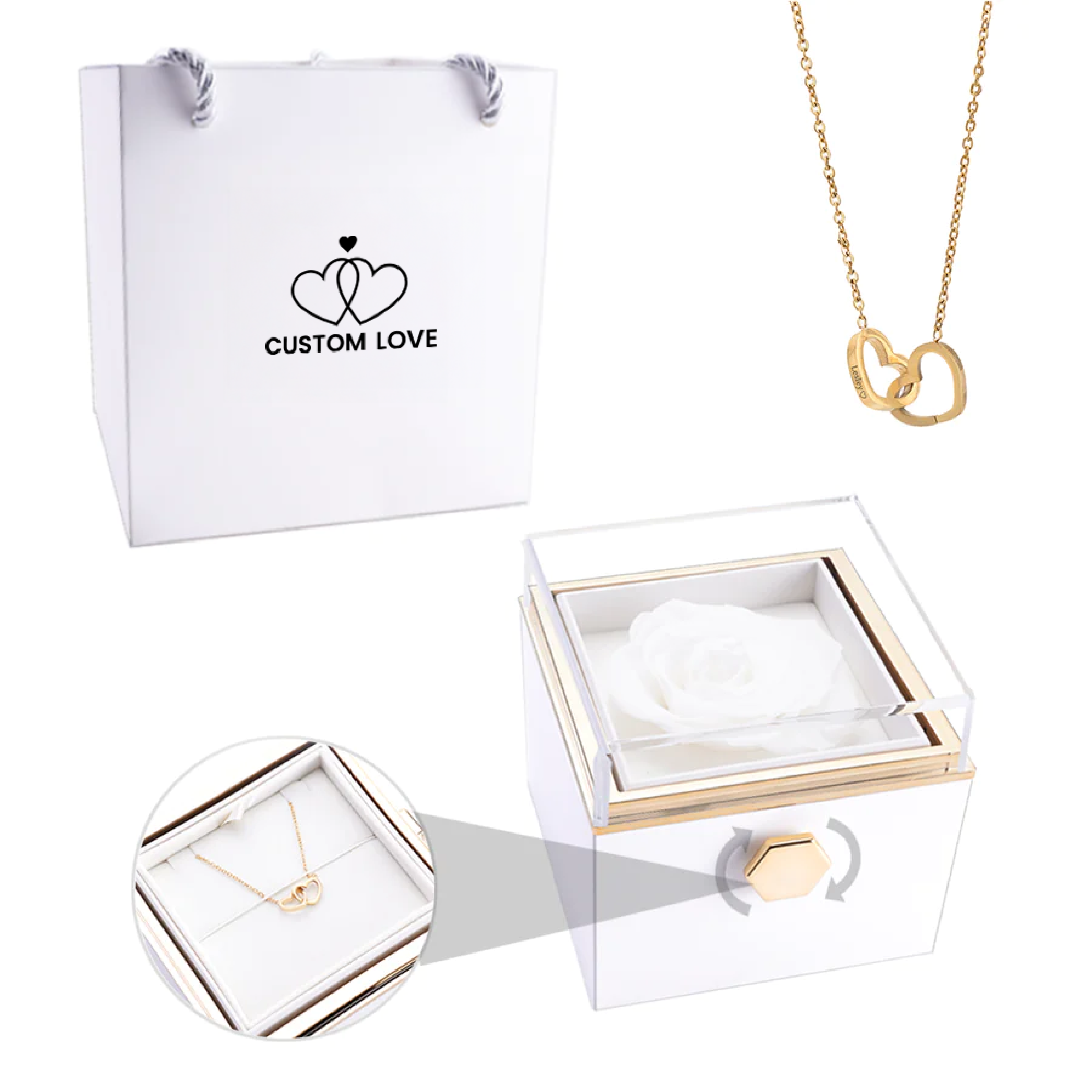 The Eternal Rose Box - With Personalized Necklace & Real Rose