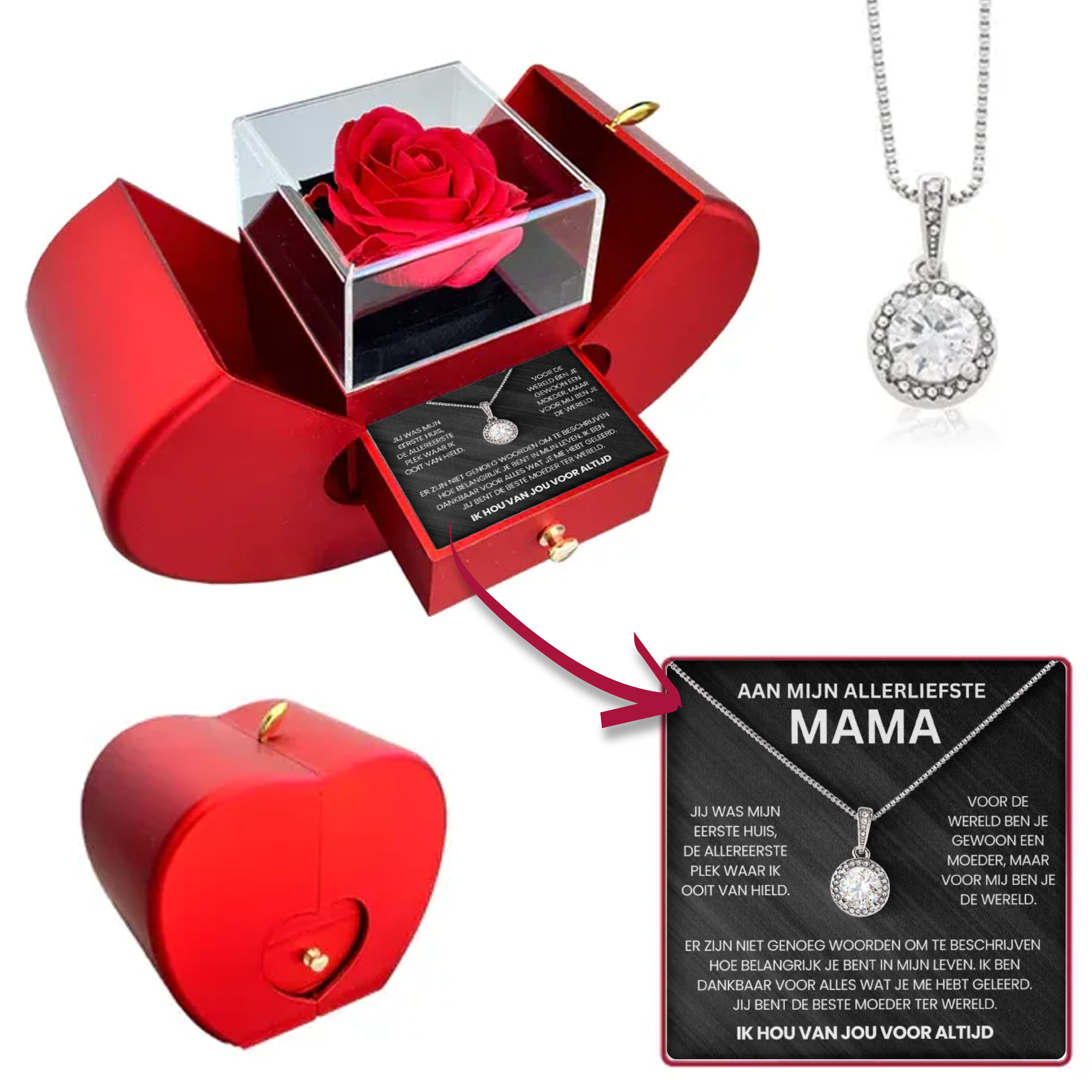 To My Mom - Eternal Rose Box - With 14k White Gold Circle Necklace & Real Rose