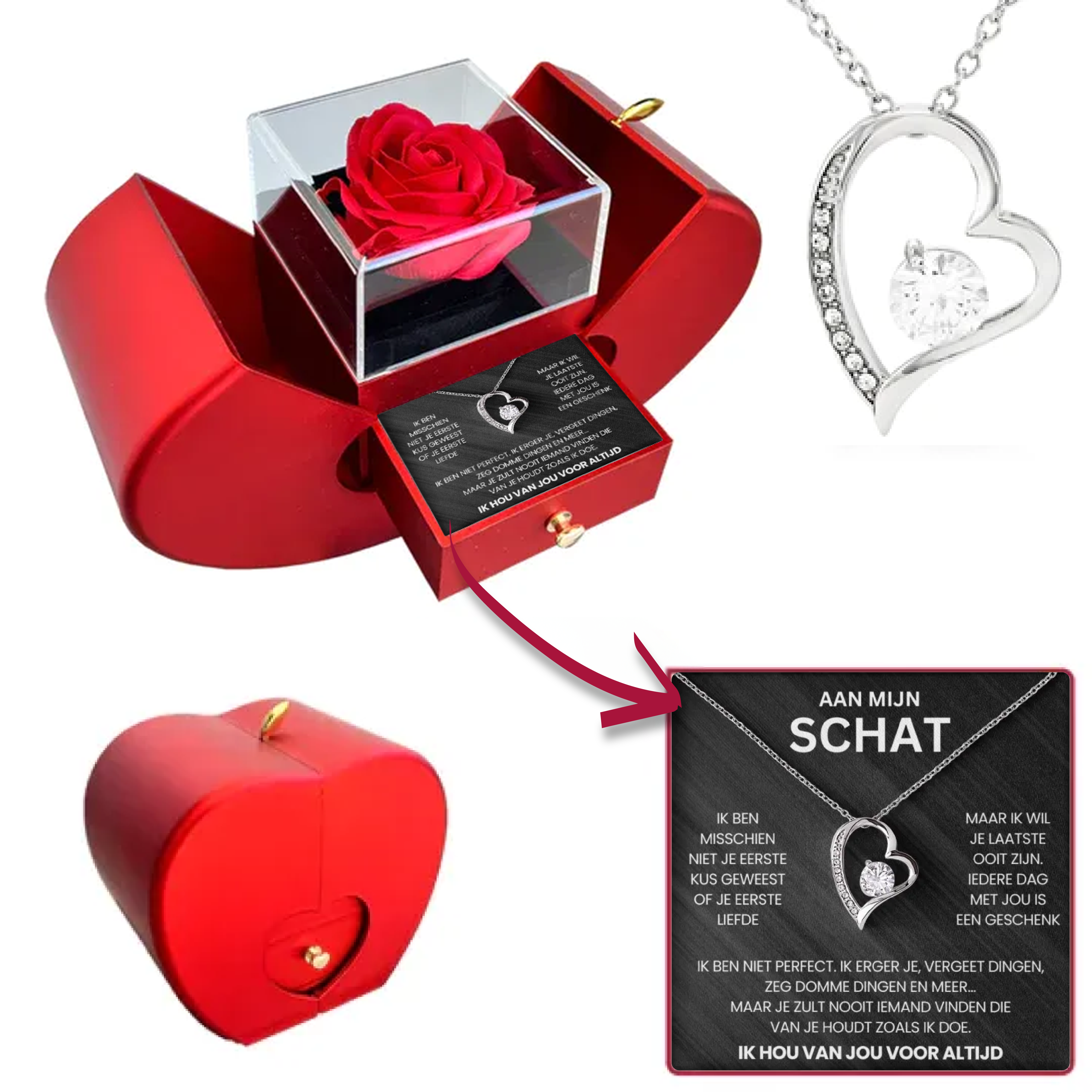 To My Treasure - Eternal Rose Box - With Heart Necklace & Real Rose
