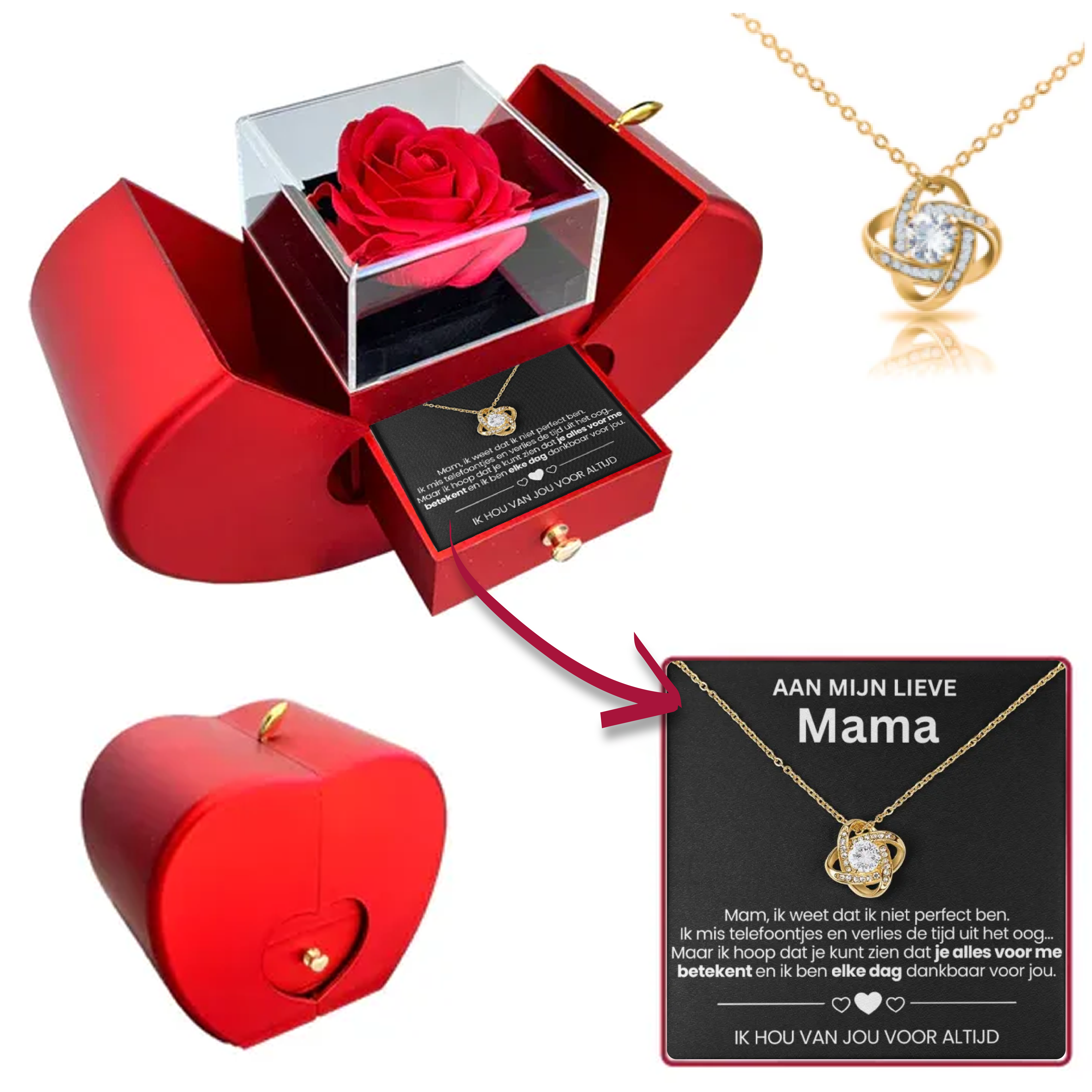 To My Mom - Eternal Rose Box - With Love Knot Necklace & Real Rose