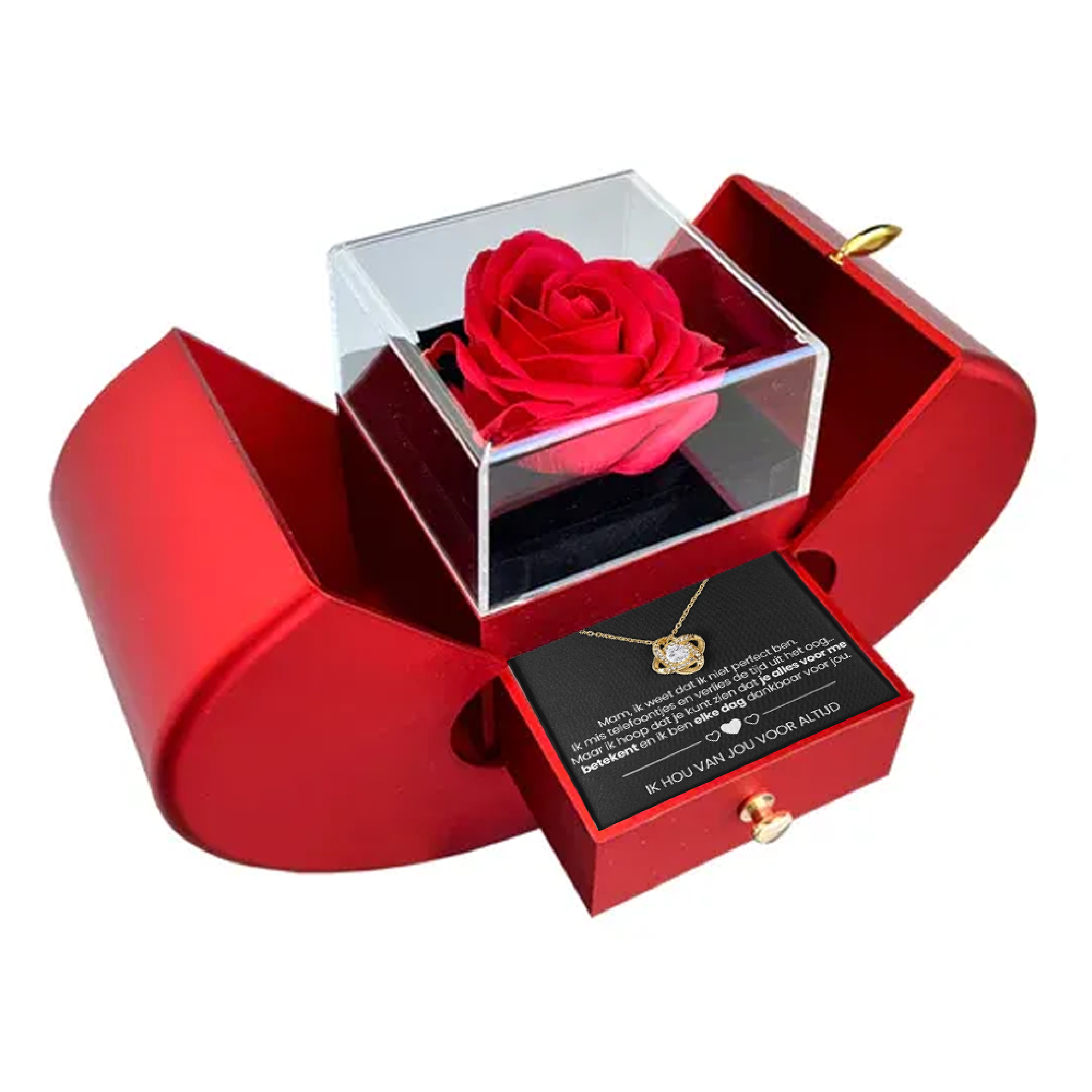 To My Mom - Eternal Rose Box - With Love Knot Necklace & Real Rose