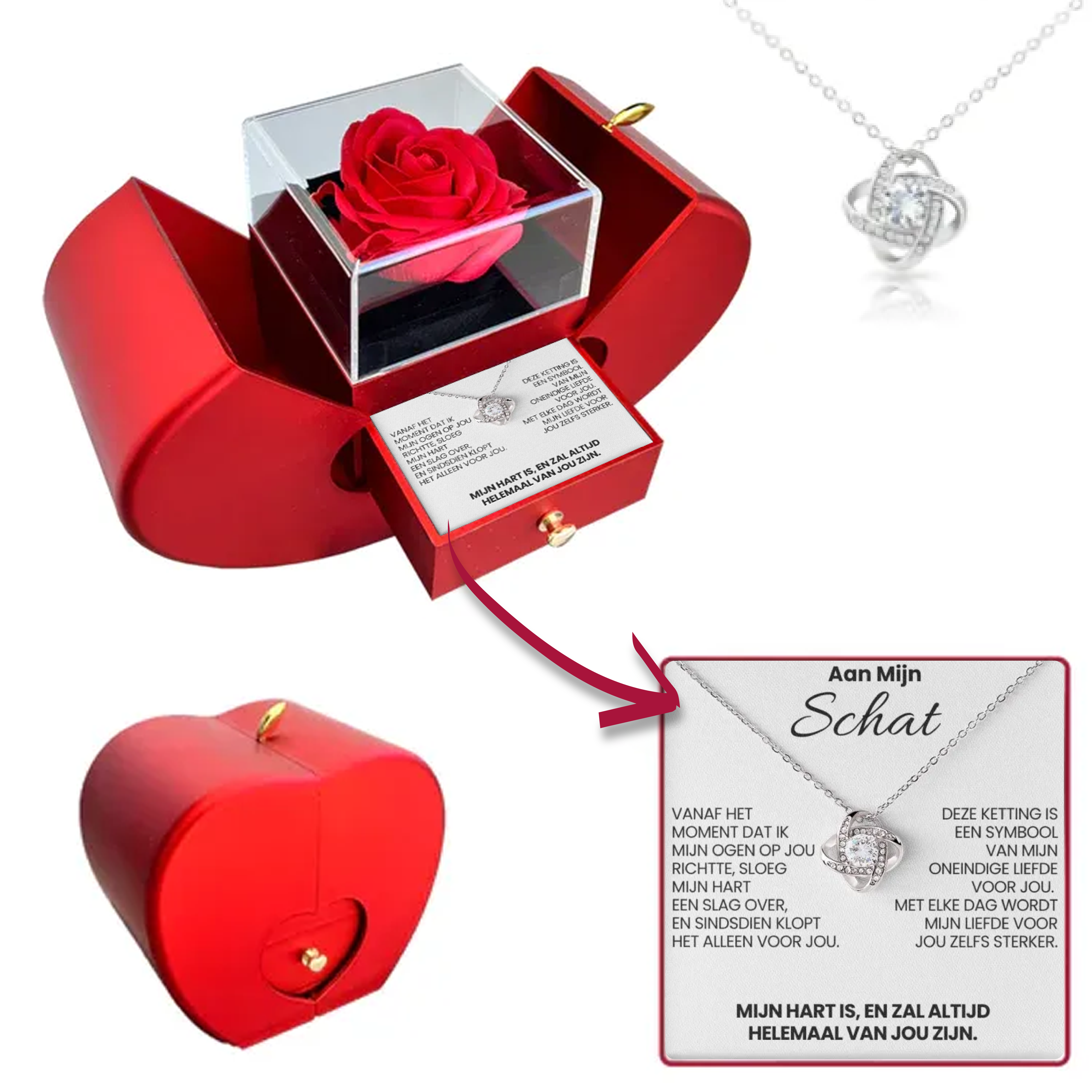 To My Treasure - Eternal Rose Box - With Love Knot Necklace & Real Rose