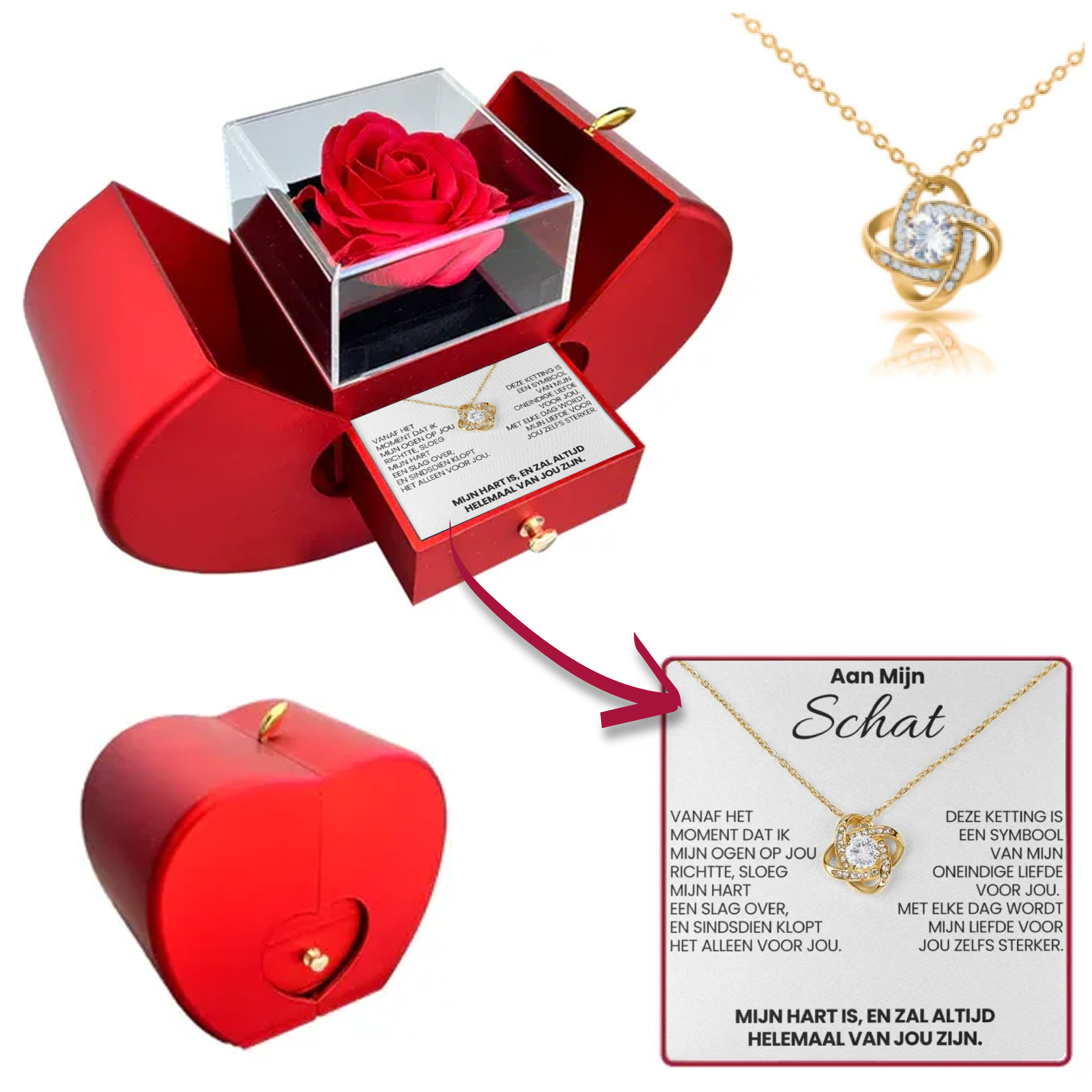 To My Treasure - Eternal Rose Box - With Love Knot Necklace & Real Rose