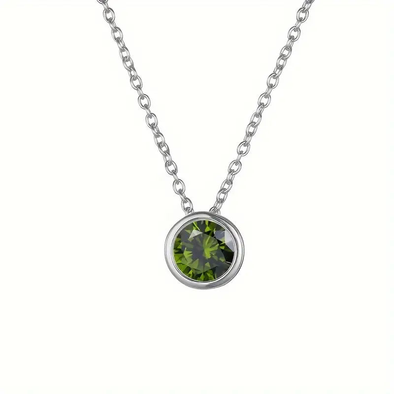 Personalized Necklace with Round Birthstone - Women's Necklace