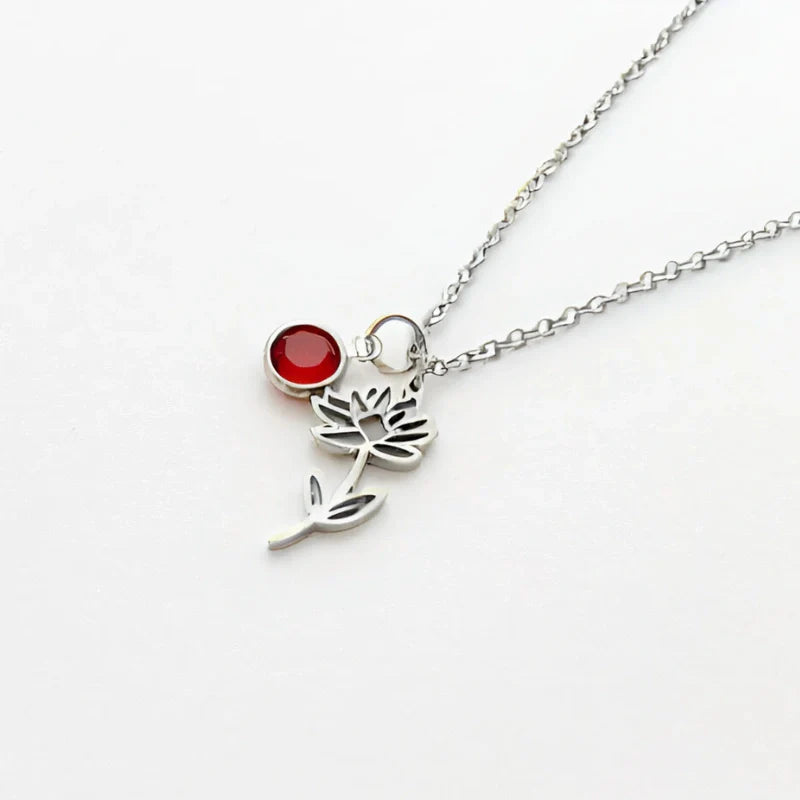 Personalized Birthstone Necklace with Birth Flower - Gifts for Her