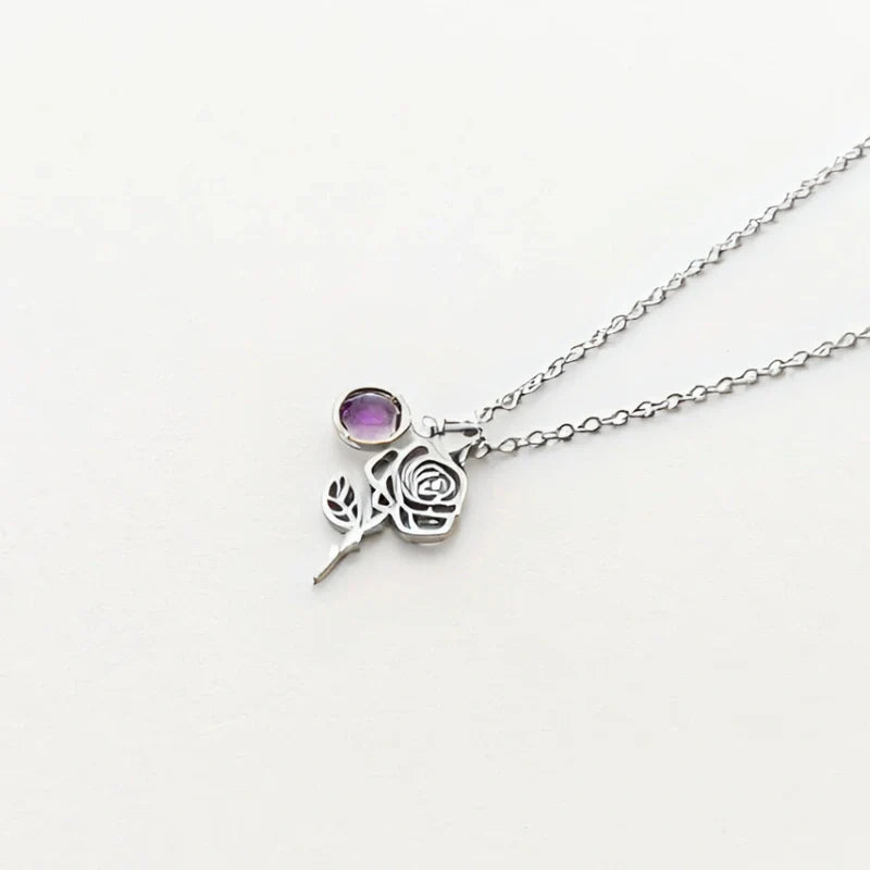 Personalized Birthstone Necklace with Birth Flower - Gifts for Her