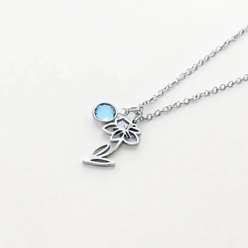 Personalized Birthstone Necklace with Birth Flower - Gifts for Her