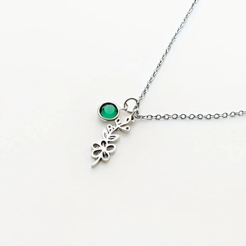 Personalized Birthstone Necklace with Birth Flower - Gifts for Her