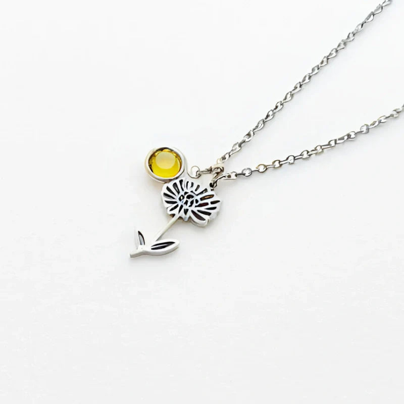 Personalized Birthstone Necklace with Birth Flower - Gifts for Her