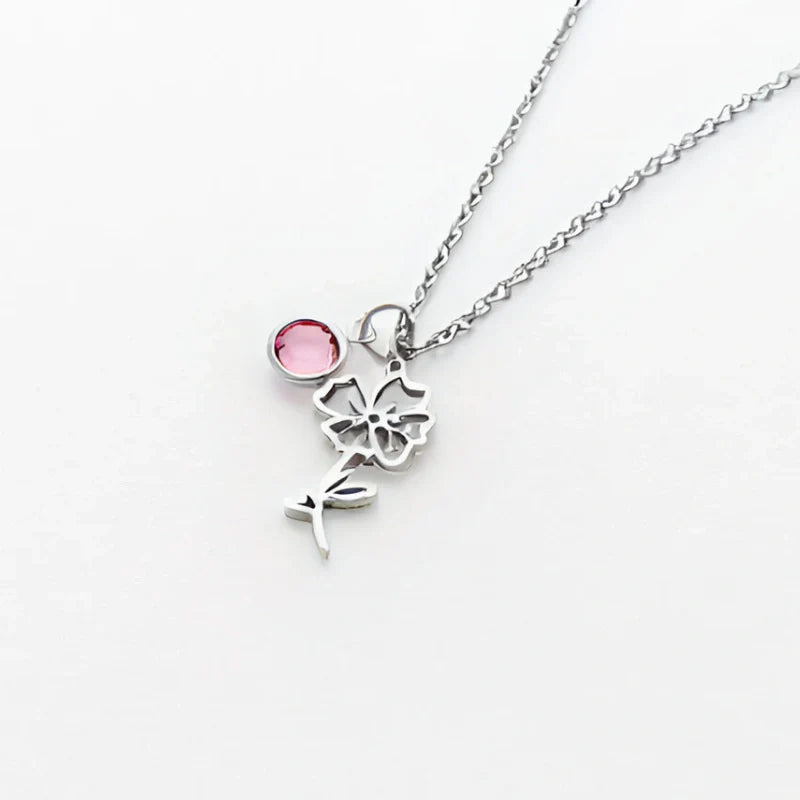 Personalized Birthstone Necklace with Birth Flower - Gifts for Her