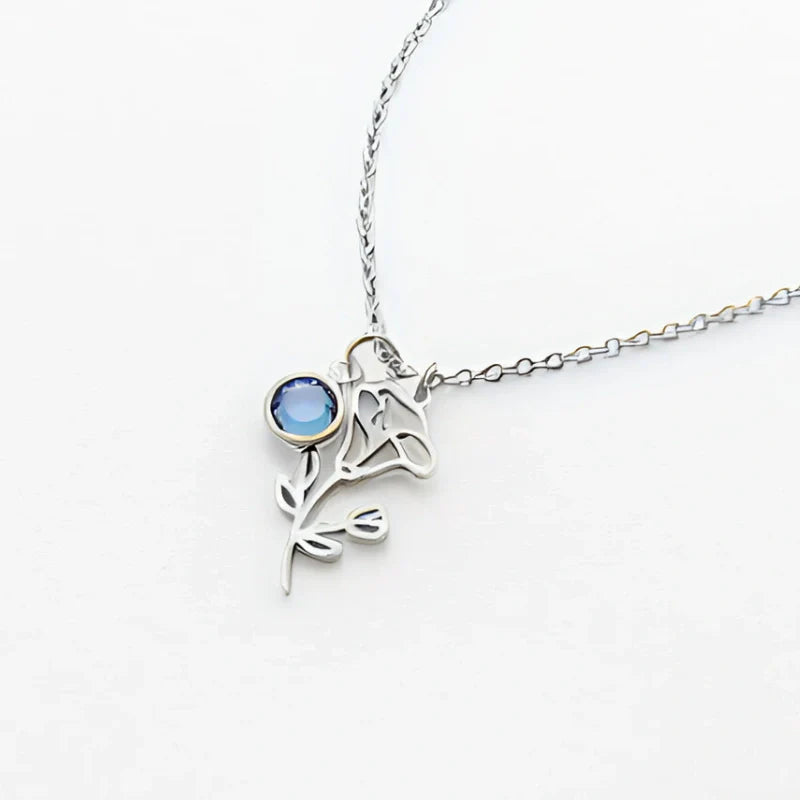 Personalized Birthstone Necklace with Birth Flower - Gifts for Her