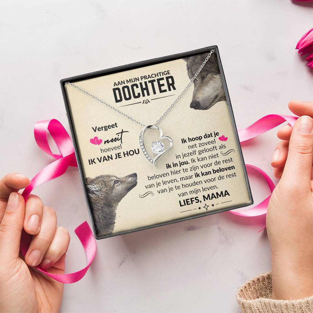 To My Daughter - Heart Necklace - Wolf