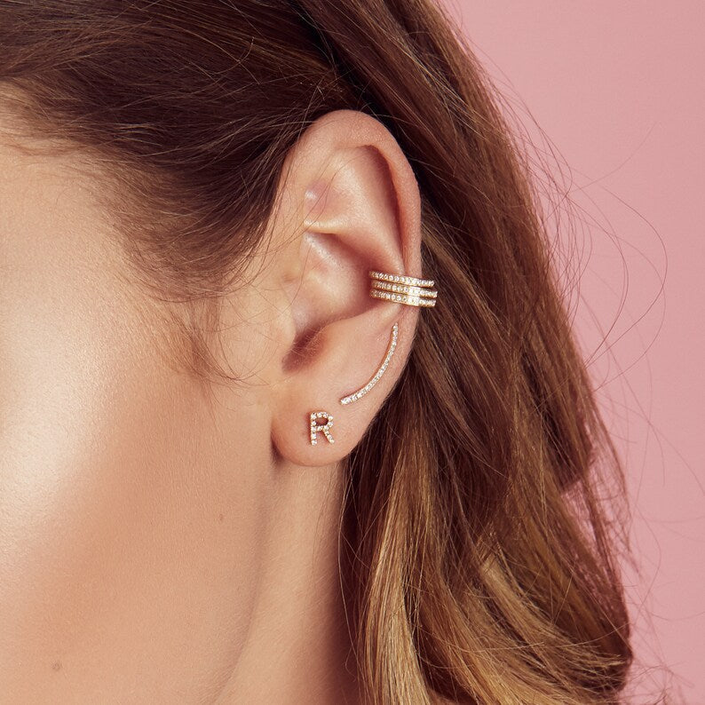 Letter Earrings 'Initial' with Zirconia