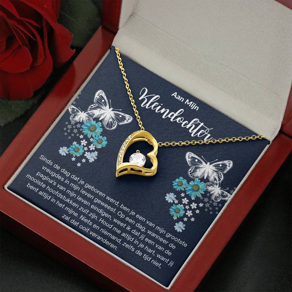 To My Granddaughter - Butterflies and Flowers - Heart Necklace