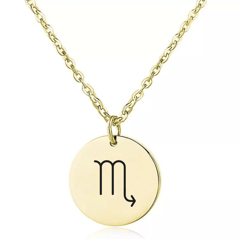 Engraved Zodiac Sign Coin Necklace