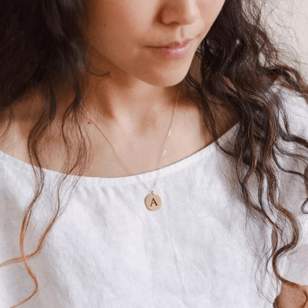Engraved Coin Necklace with Initial