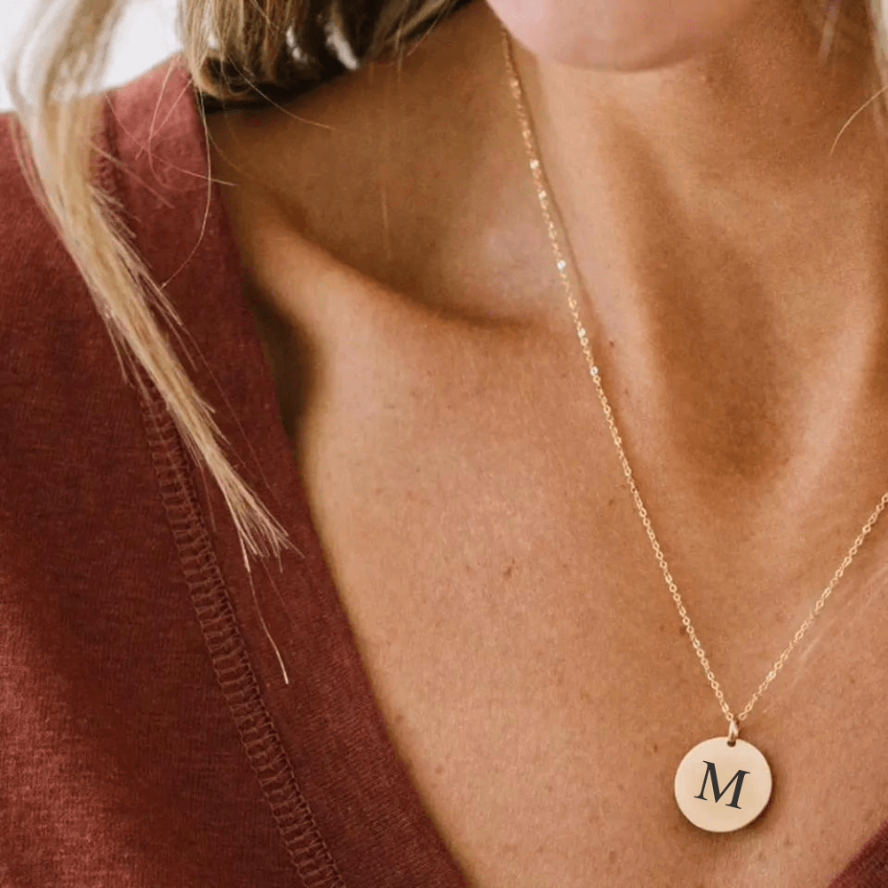 Engraved Coin Necklace with Initial