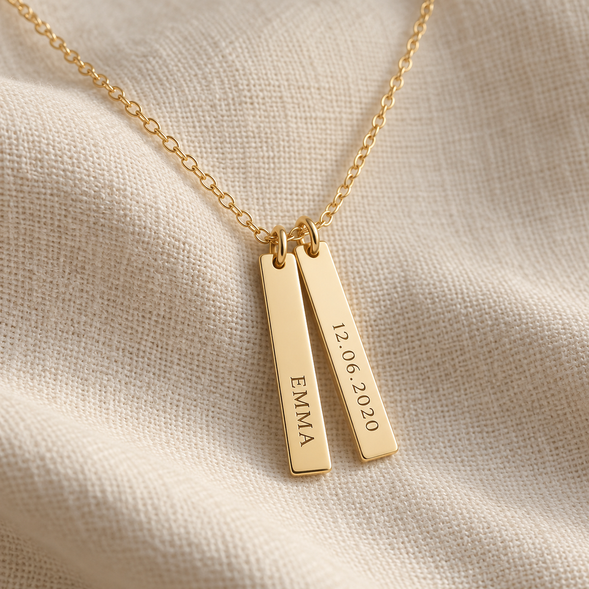 Vertical Name and Date Tag Necklace
