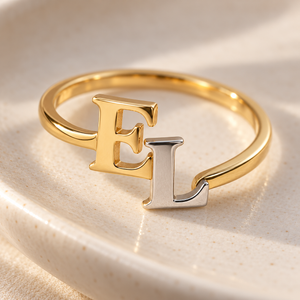 Interlocking Initial Ring — detail view; example personalization shown