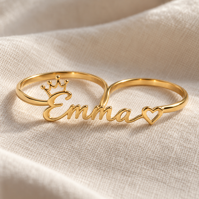 Crown Heart Two-Finger Name Ring