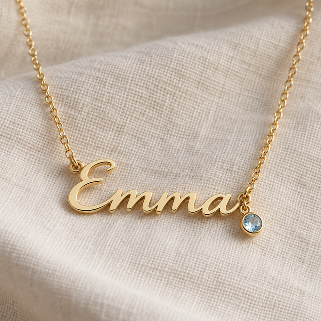 Script Name and Birthstone Necklace