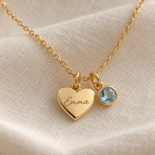 Heart Name and Birthstone Necklace