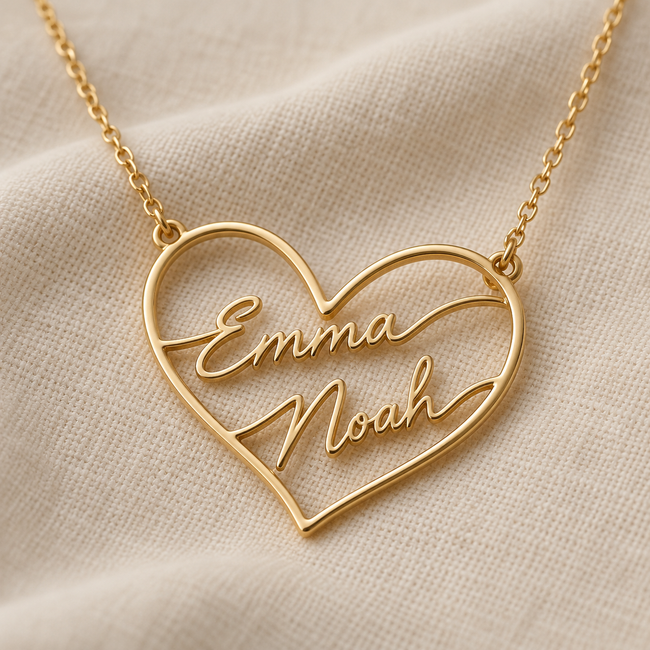 Double Name Open Heart Necklace