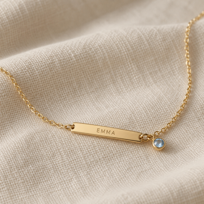 Engraved Bar and Birthstone Bracelet