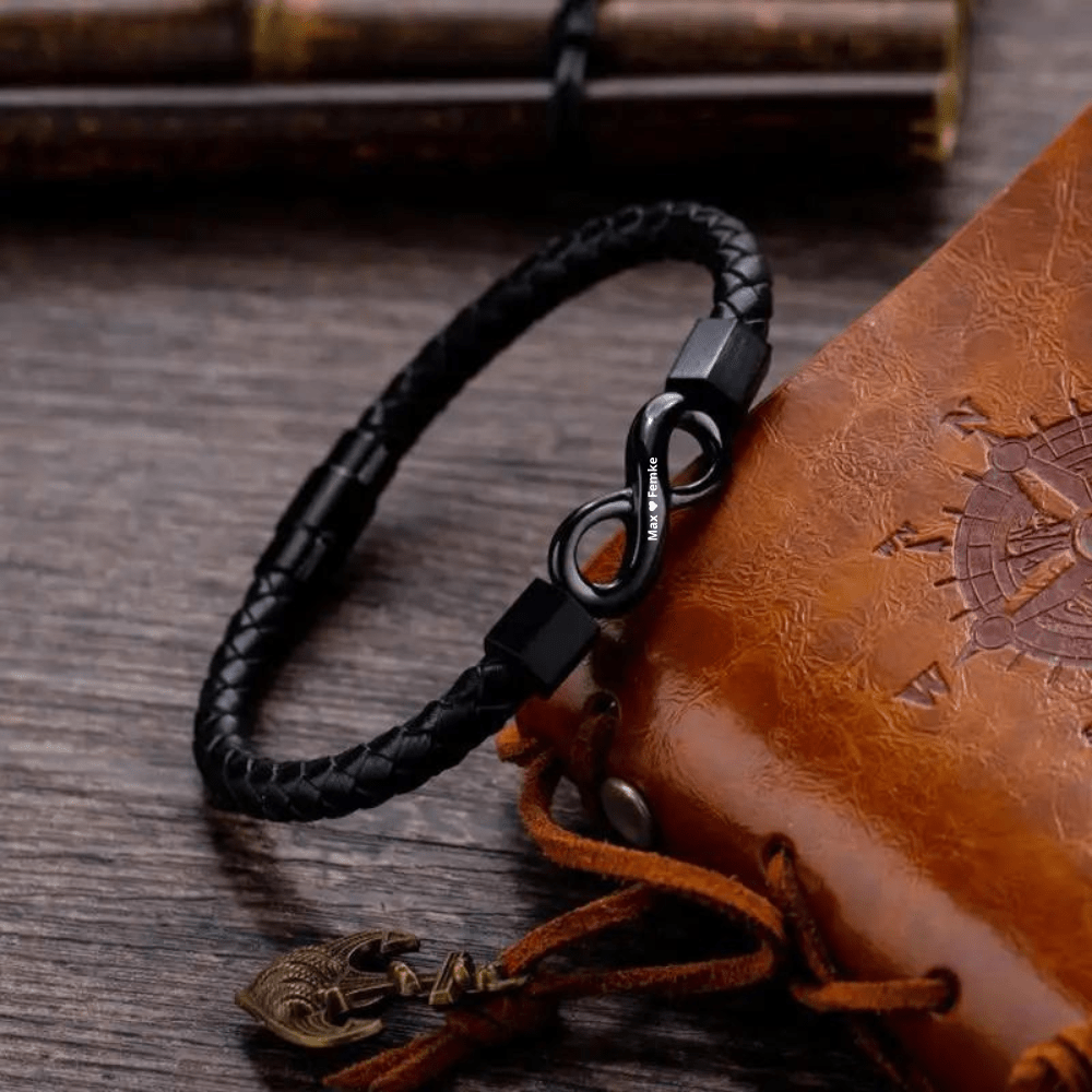 To My Husband - Personalized Leather Infinity Bracelet - Free Stylish Ring