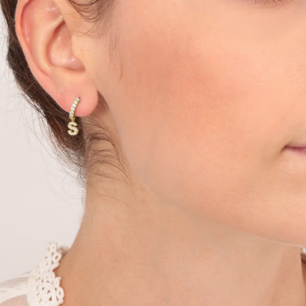 Letter Earrings 'Initial' with Zirconia