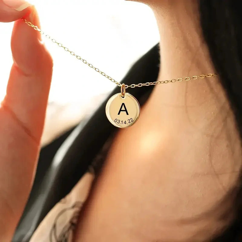 Personalized Initial and Birthdate Engraved Necklace - Mother's Day Gifts