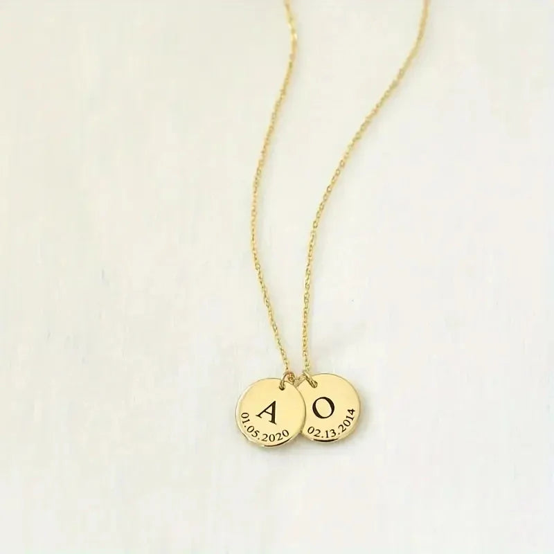 Personalized Initial and Birthdate Engraved Necklace - Mother's Day Gifts