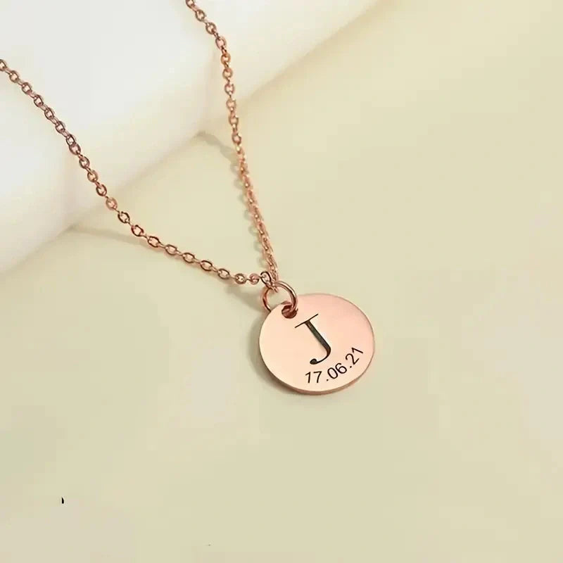 Personalized Initial and Birthdate Engraved Necklace - Mother's Day Gifts