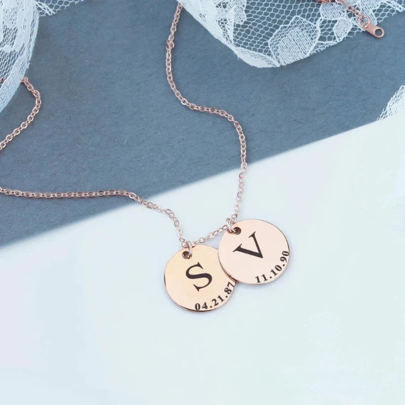 Personalized Initial and Birthdate Engraved Necklace - Mother's Day Gifts