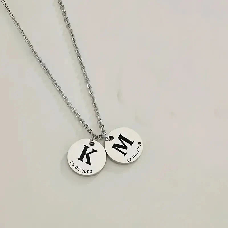Personalized Initial and Birthdate Engraved Necklace - Mother's Day Gifts