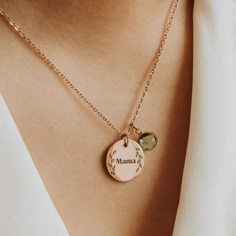 Personalized Birthstone Disc Necklace for Mom - Mother's Day Gifts
