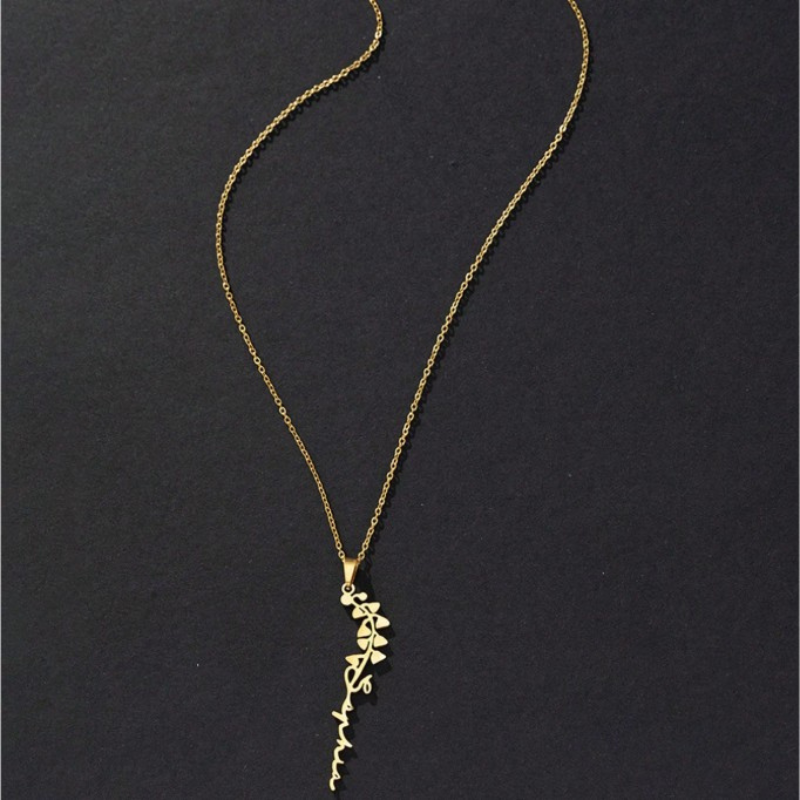 Personalized Engraved Birth Month Flower Necklace with Names - Gifts for Her