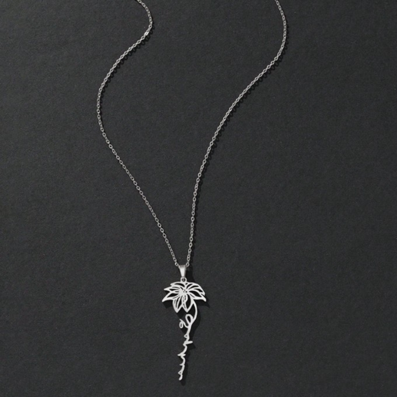 Personalized Engraved Birth Month Flower Necklace with Names - Gifts for Her