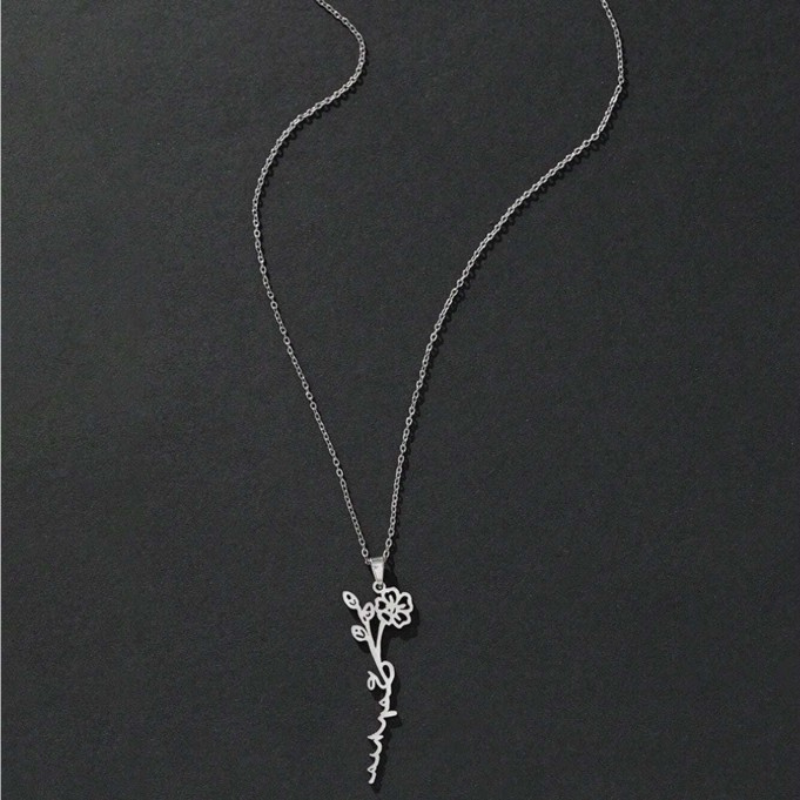 Personalized Engraved Birth Month Flower Necklace with Names - Gifts for Her