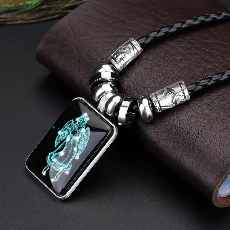 Personalized Black Rope Pendant Necklace with Zodiac Sign - Gifts for Her