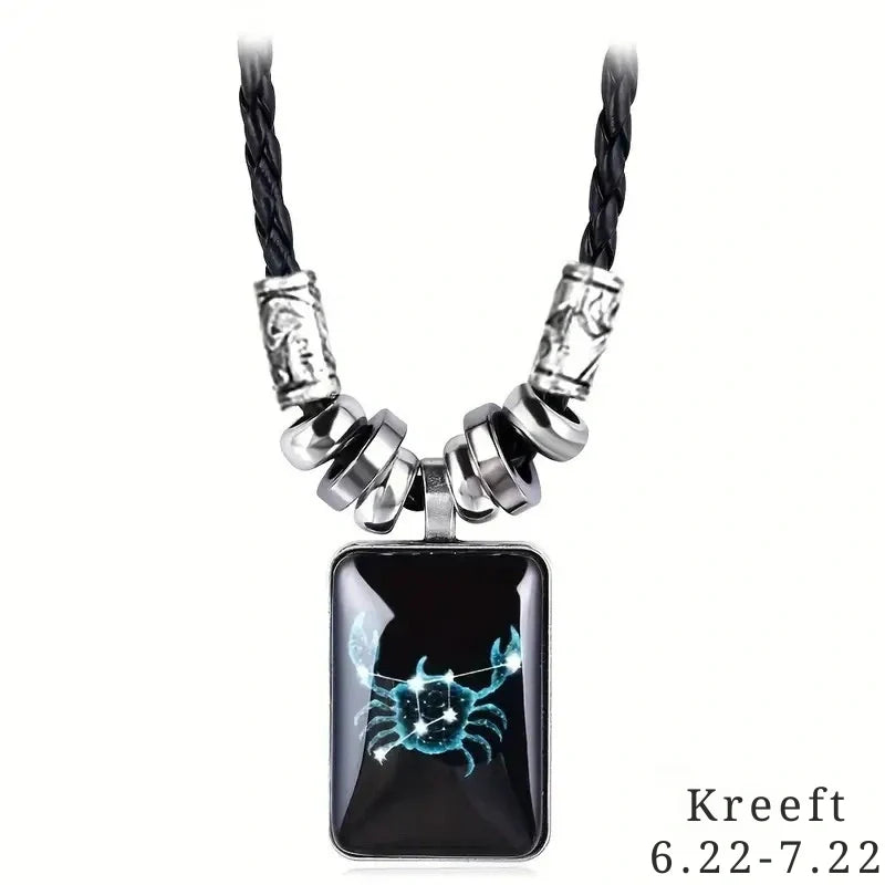 Personalized Black Rope Pendant Necklace with Zodiac Sign - Gifts for Her