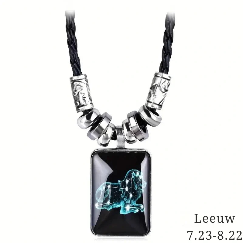 Personalized Black Rope Pendant Necklace with Zodiac Sign - Gifts for Her