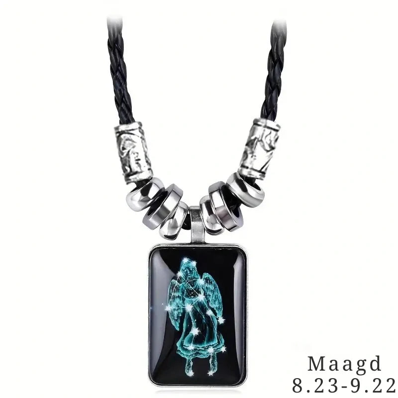 Personalized Black Rope Pendant Necklace with Zodiac Sign - Gifts for Her