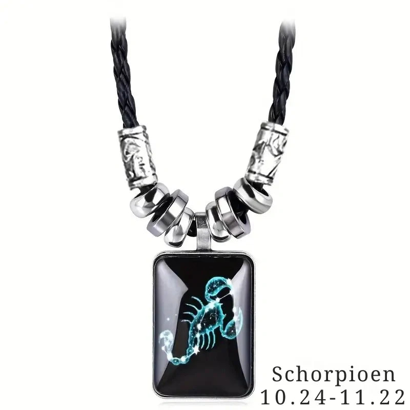 Personalized Black Rope Pendant Necklace with Zodiac Sign - Gifts for Her