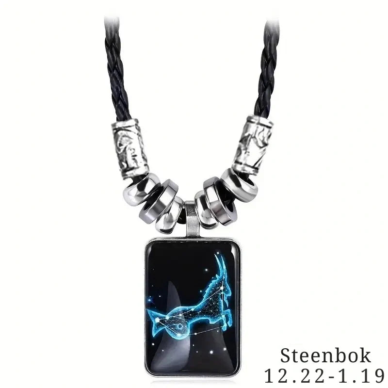 Personalized Black Rope Pendant Necklace with Zodiac Sign - Gifts for Her