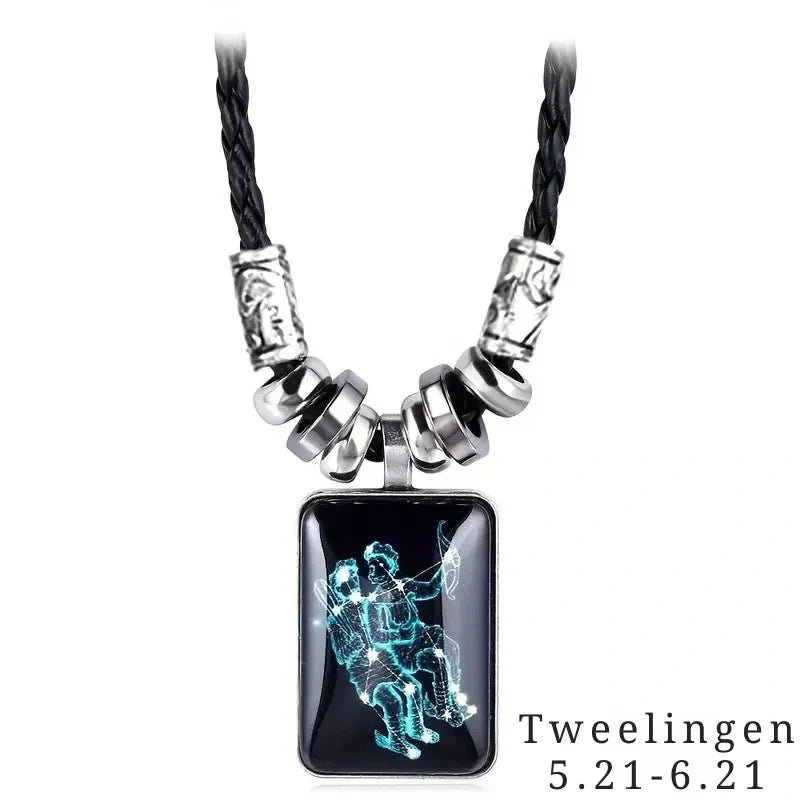 Personalized Black Rope Pendant Necklace with Zodiac Sign - Gifts for Her