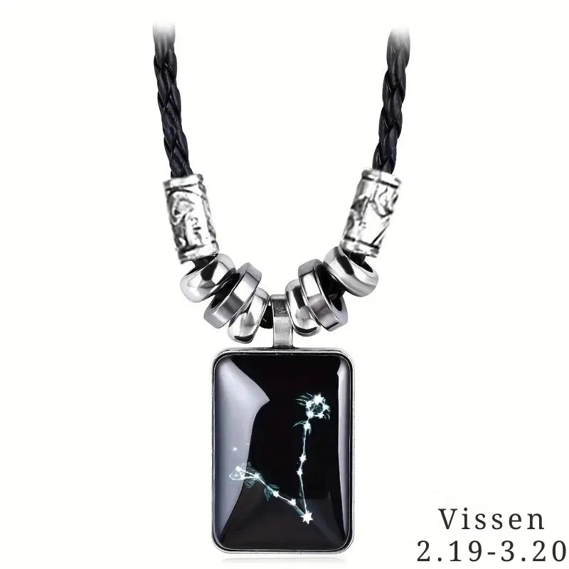 Personalized Black Rope Pendant Necklace with Zodiac Sign - Gifts for Her