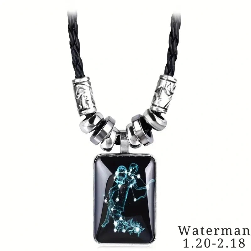 Personalized Black Rope Pendant Necklace with Zodiac Sign - Gifts for Her