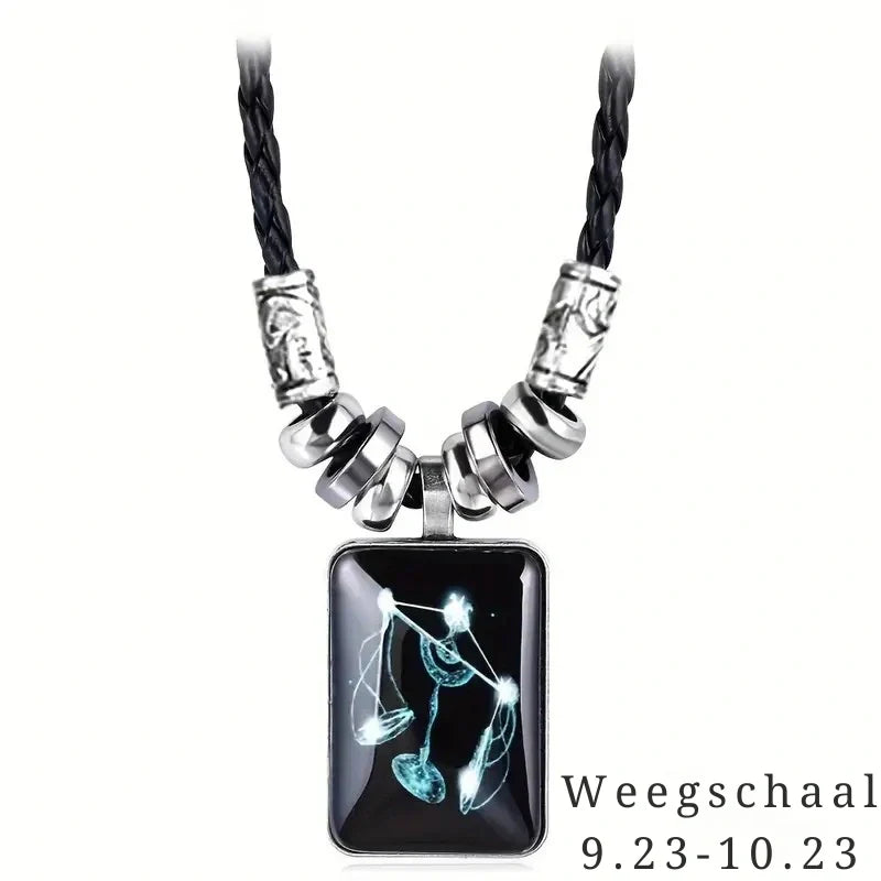 Personalized Black Rope Pendant Necklace with Zodiac Sign - Gifts for Her